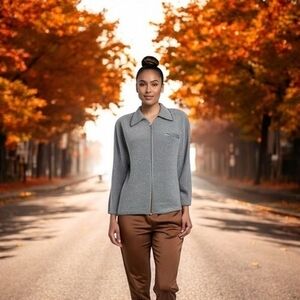 FRENCH CONNECTION Womens Sweater M Grey Wool Zip Front Long Sleeve Cardigan VG